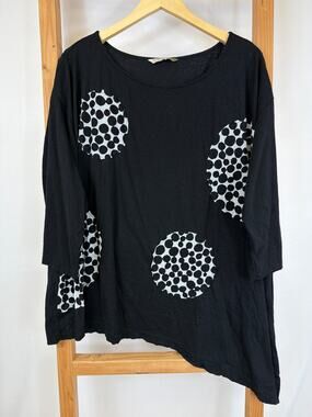 Chalet USA  Black And White Polka Dot Asymmetric Hem Tunic Top Size XL